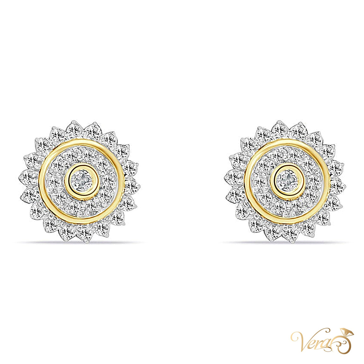 10K Yellow Gold Round Stud Earrings with Natural Diamonds, 0.20 ct, 6.5mm - alternate view