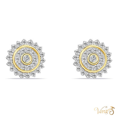 10K Yellow Gold Round Stud Earrings with Natural Diamonds, 0.20 ct, 6.5mm - alternate view