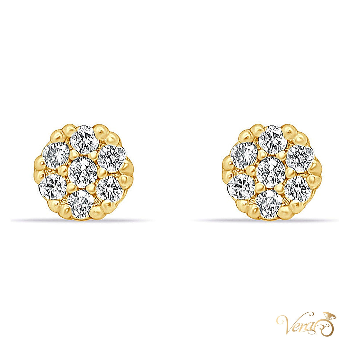 14K Yellow Gold Round Stud Earrings with Natural Diamonds, 0.10 ct, 5mm - alternate view