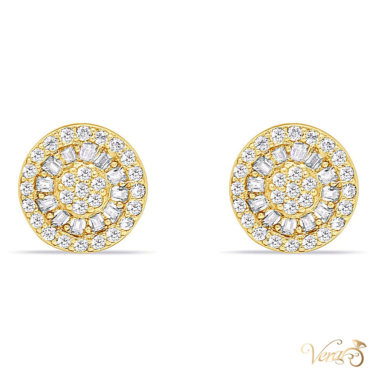 10K Yellow Gold Round Stud Earrings with Moissanite, 10mm - alternate view