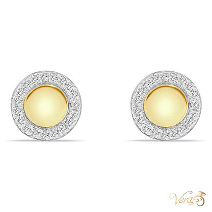 14K Yellow Gold Round Stud Earrings with Natural Diamonds, 0.05 ct, 7mm, 1.1g - alternate view
