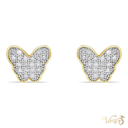 10K Yellow Gold Butterfly Stud Earrings with Natural Diamonds, 0.20 ct, 6.5mm - alternate view