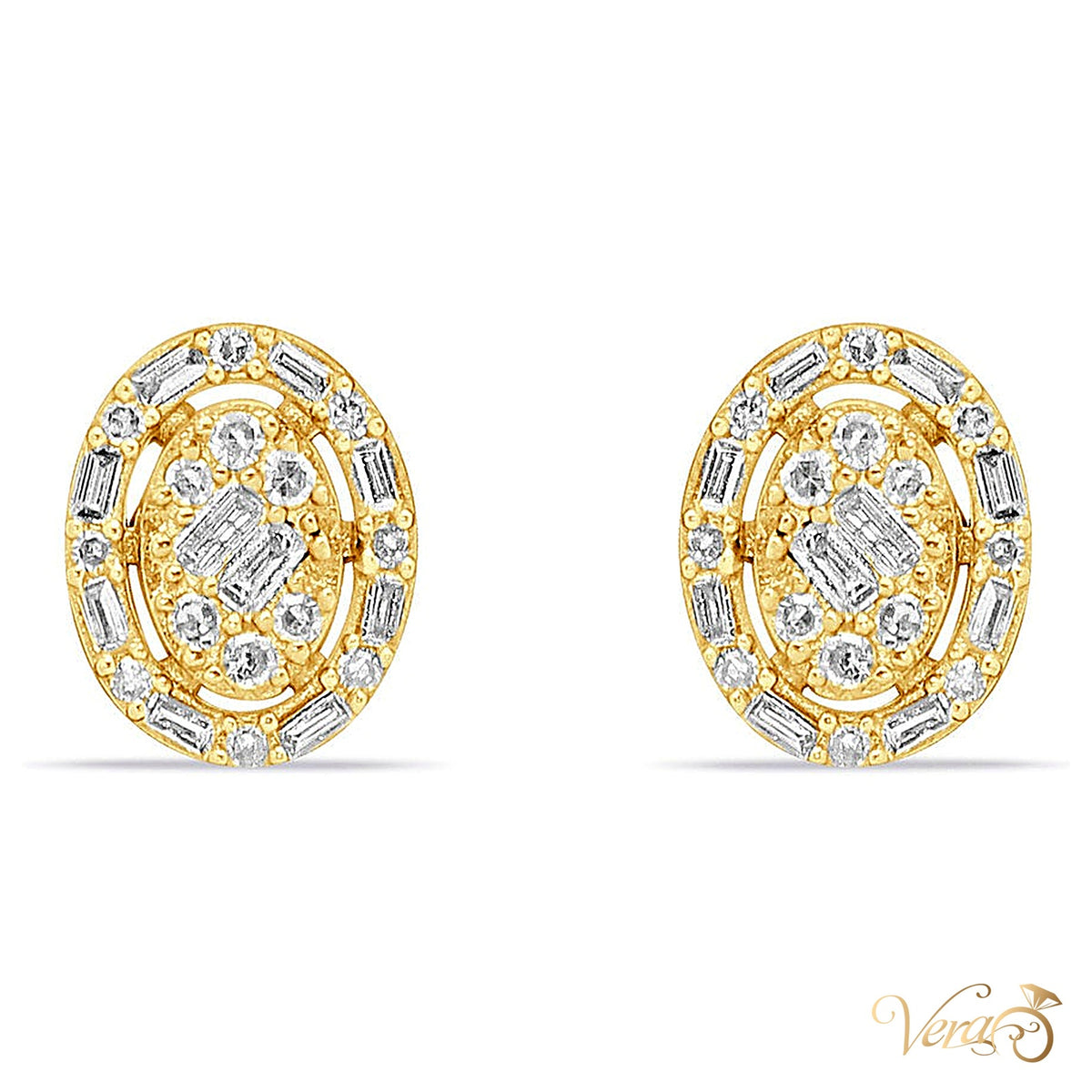 14K Yellow Gold Oval Stud Earrings with Natural Diamonds, 0.20 ct, 9mm - alternate view