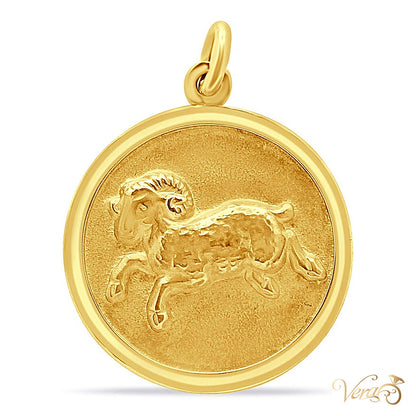 18K Yellow Gold Aries Medal Pendant - alternate view