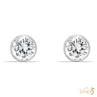 14K White Gold Round Stud Earrings with Natural Diamonds, 1.00 ct, 5.5mm, 1.7g
