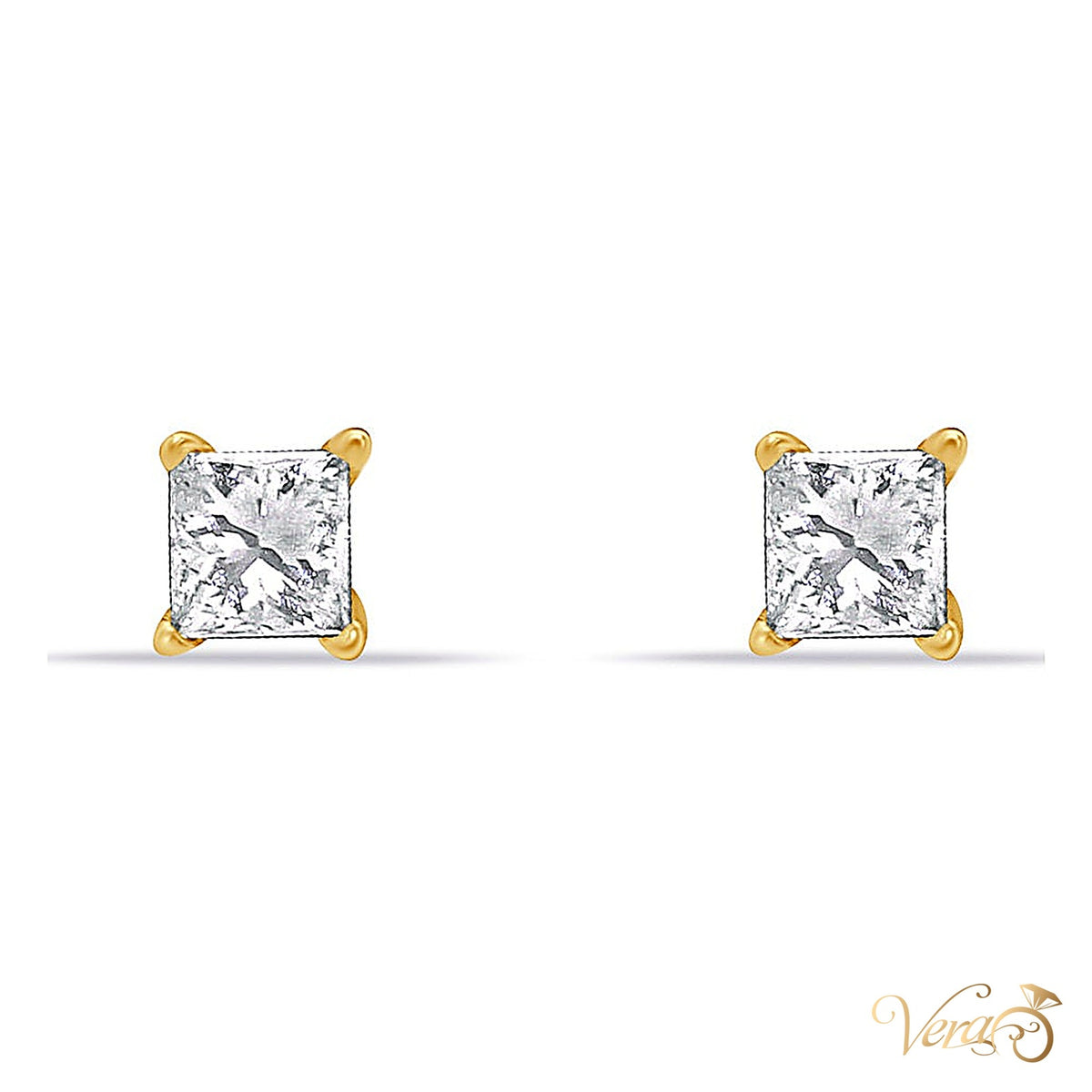 14K Yellow Gold Stud Earrings with Natural Diamonds, 4mm, 0.20ct - alternate view