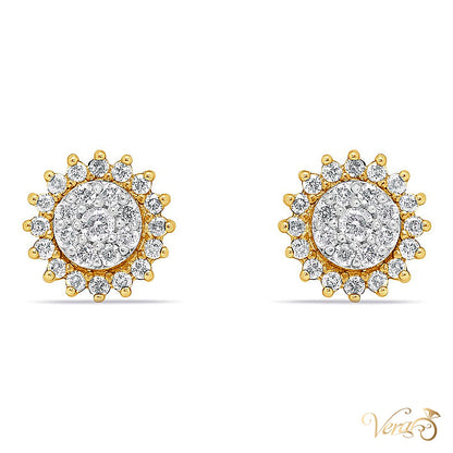 10K Yellow Gold Floral Stud Earrings with Natural Diamonds, 11mm, 3.7g - alternate view