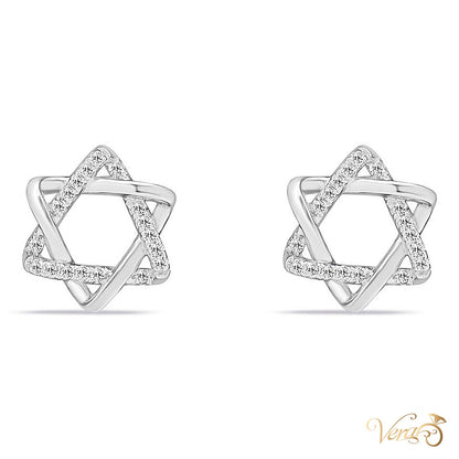 14K White Gold Star Stud Earrings with Natural Diamonds, 10mm, 1.5g - alternate view