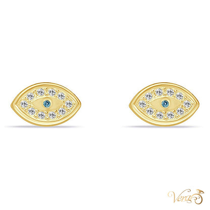 14K Yellow Gold Evil Eye Stud Earrings with CZ, 7mm - alternate view