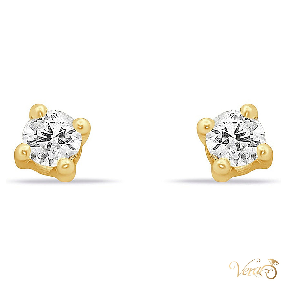 14K Yellow Gold Solitaire Stud Earrings with Cubic Zirconia, 8mm - alternate view