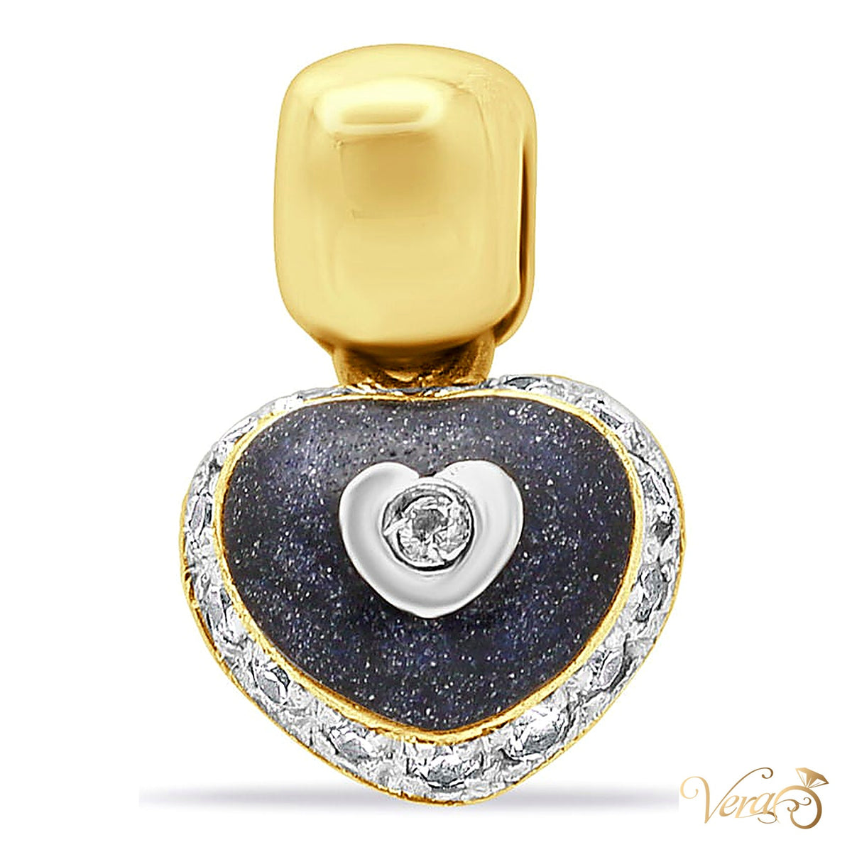 18K Yellow Gold Heart Pendant with CZ – 18mm - alternate view