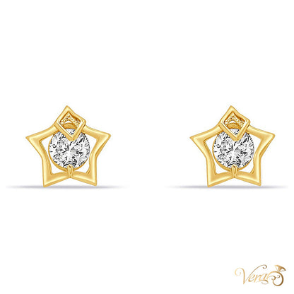 14K Yellow Gold Star Stud Earrings with Cubic Zirconia, 8mm - alternate view