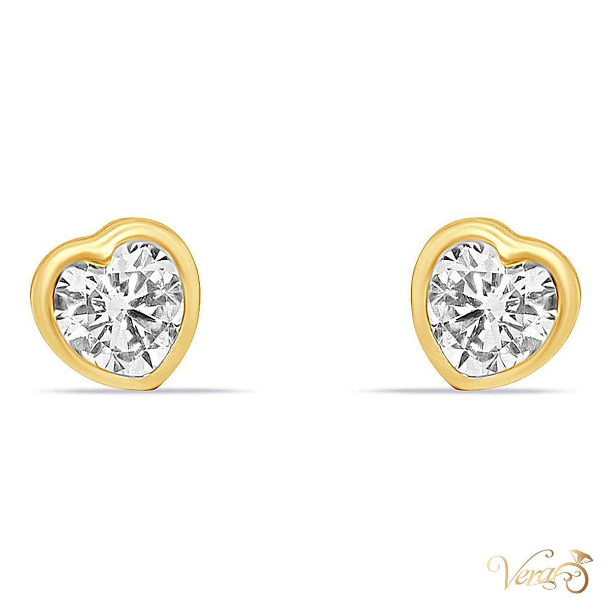 14K Yellow Gold Heart Stud Earrings with Cubic Zirconia, 6mm - alternate view