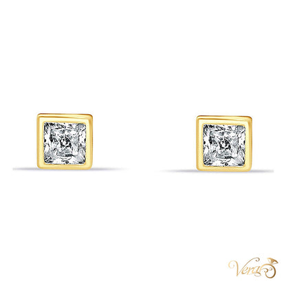 14K Yellow Gold Princess Cut Solitaire Stud Earrings with Cubic Zirconia, 5mm - alternate view