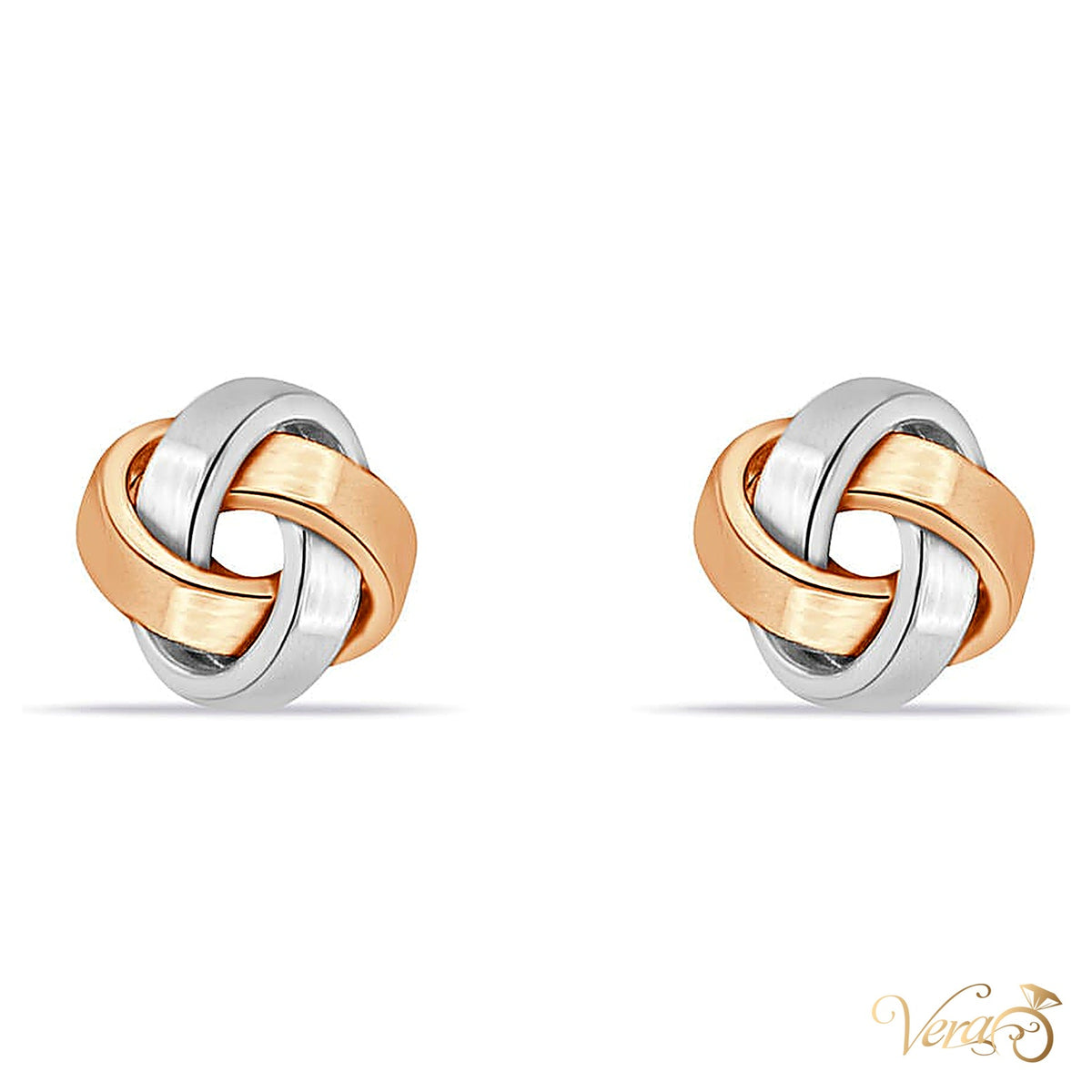14K Tri-Color Gold Knot Stud Earrings, 6.5mm - alternate view
