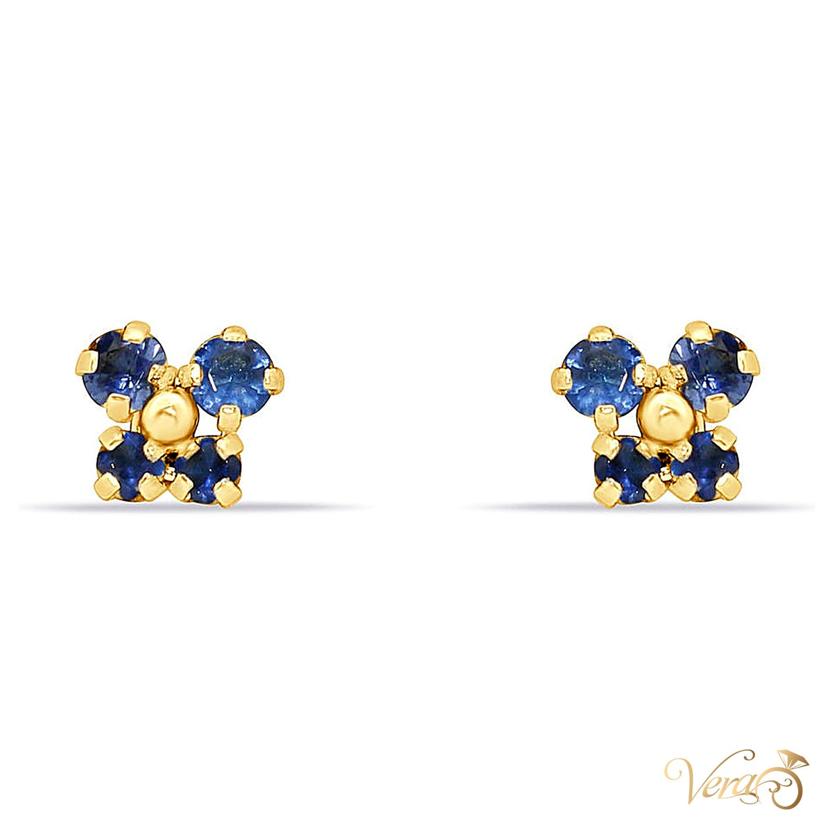 14K Yellow Gold Butterfly Stud Earrings with Blue Cubic Zirconia, 5mm - alternate view