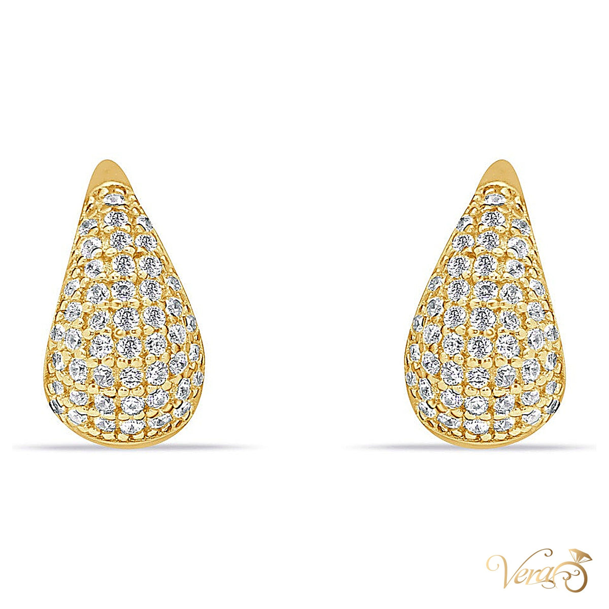 14K Yellow Gold Stud Earrings with Cubic Zirconia, 13mm, 2.6g - alternate view