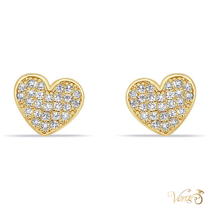 14K Yellow Gold Heart Stud Earrings with Cubic Zirconia, 7mm - alternate view