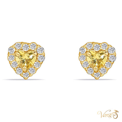 14K Yellow Gold Heart Stud Earrings with Yellow & White Cubic Zirconia, 5.5mm - alternate view
