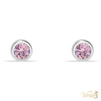 14K White Gold Solitaire Stud Earrings with Pink Cubic Zirconia, 4.5mm