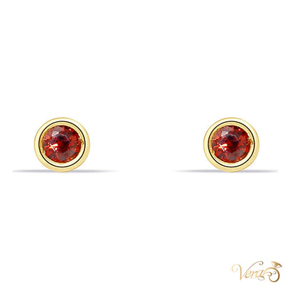 14K Yellow Gold Solitaire Stud Earrings with Red Cubic Zirconia, 4mm - alternate view