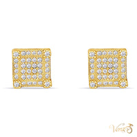 14K Yellow Gold Square Stud Earrings with Cubic Zirconia, 8mm
