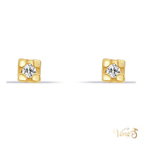 14K Yellow Gold Square Stud Earrings with Natural Diamonds, 3.6mm, 0.06ct