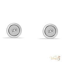 14K White Gold Stud Earrings with Natural Diamond, 4.7mm, 0.02 ct