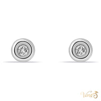 14K White Gold Stud Earrings with Natural Diamond, 6mm, 0.10 ct