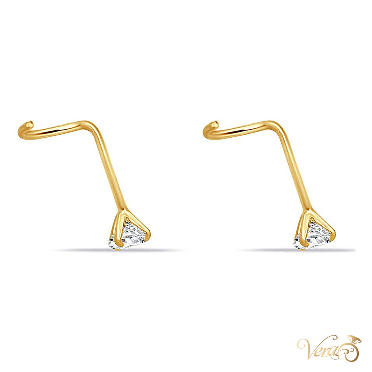 14K Yellow Gold Nose Piercing with CZ - alternate view