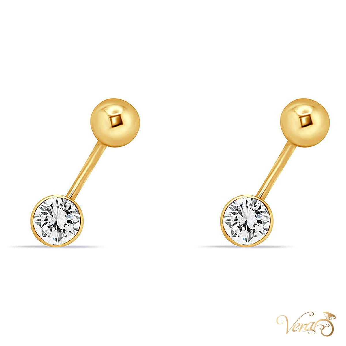 14K Yellow Gold Belly Button Piercing with CZ - alternate view
