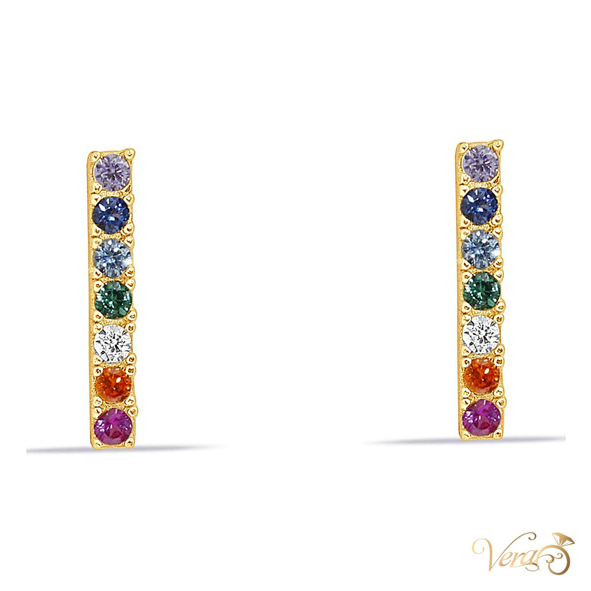 14K Yellow Gold Ear Piercing with Colorful CZ - alternate view