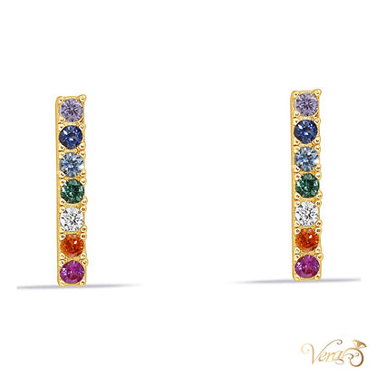14K Yellow Gold Ear Piercing with Colorful CZ - alternate view