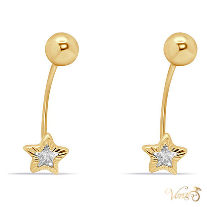 14K Yellow Gold Belly Button Piercing with Star-Shaped CZ - alternate view