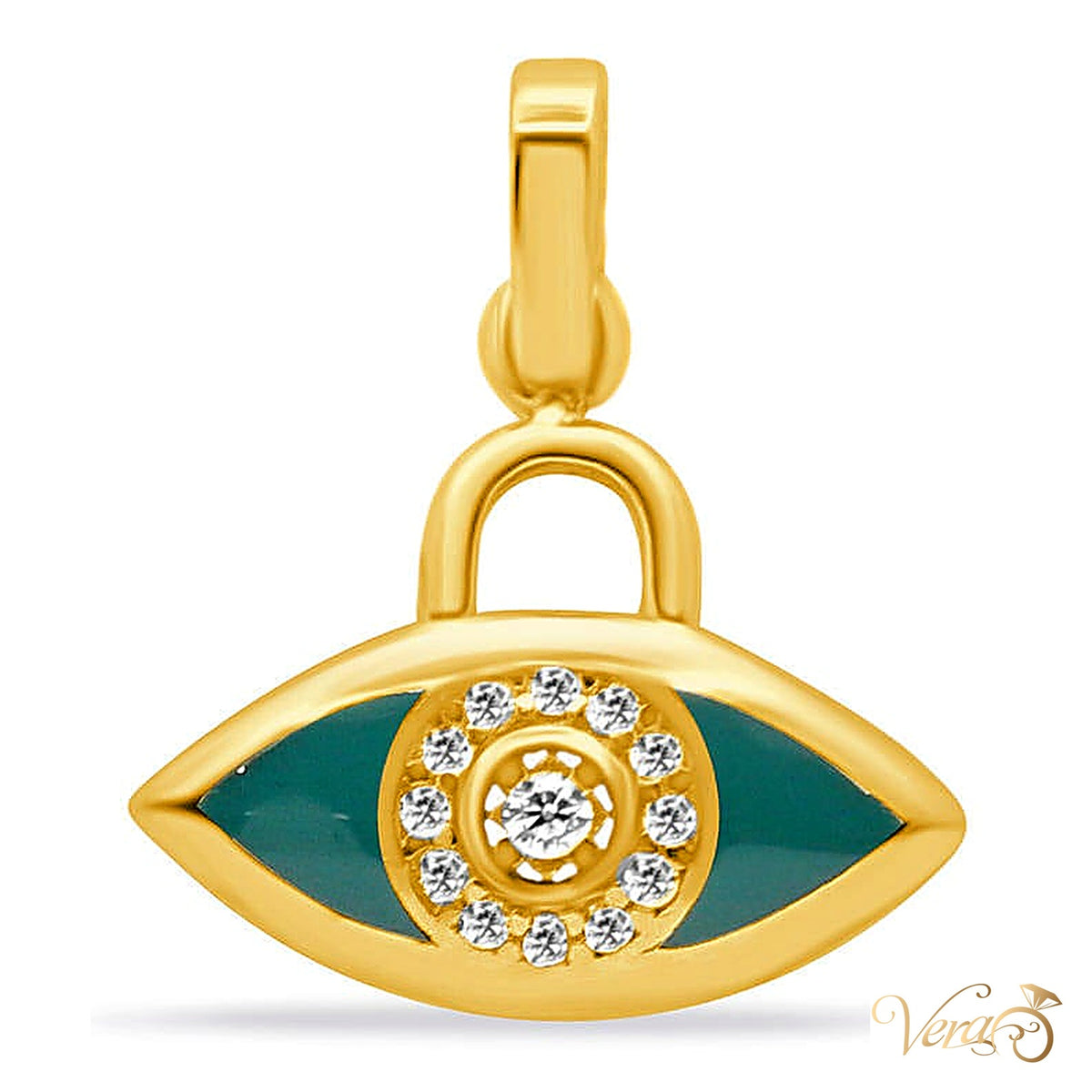 14K Yellow Gold Evil Eye Pendant with CZ – 16mm - alternate view