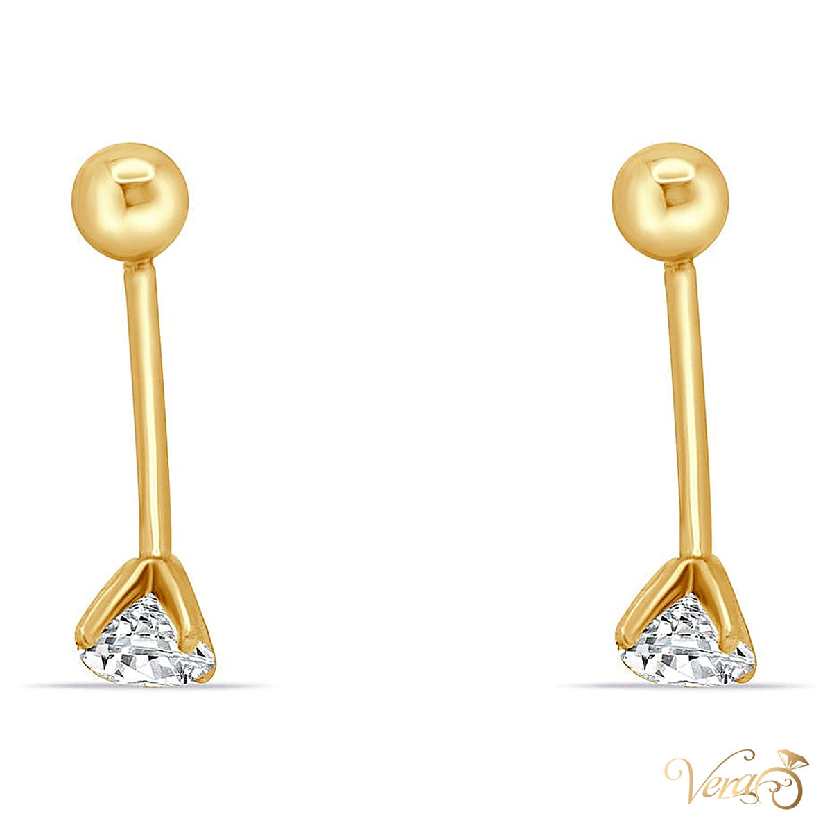 10K Yellow Gold Belly Button Piercing with CZ - alternate view