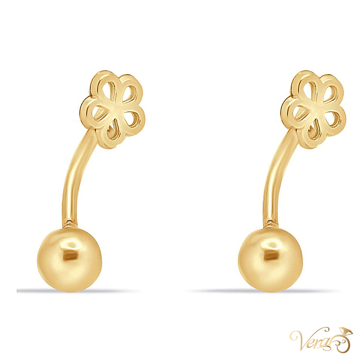 14K Yellow Gold Belly Button Piercing with Flower Design - alternate view
