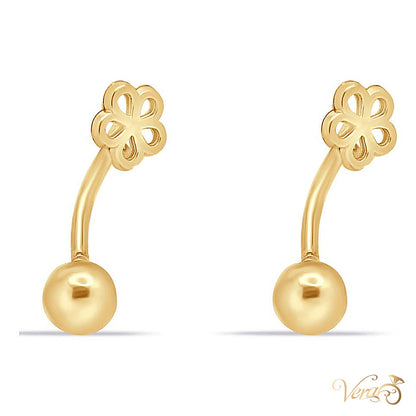 14K Yellow Gold Belly Button Piercing with Flower Design - alternate view