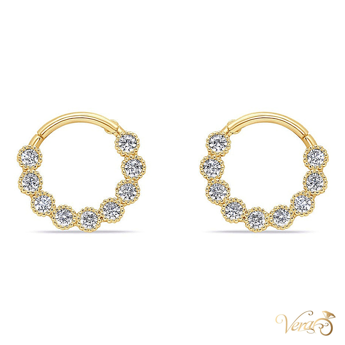 14K Yellow Gold Nose Piercing with CZ - alternate view