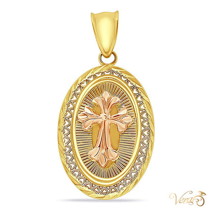 14K Yellow Gold Crucifix Medal Pendant – 32mm - alternate view