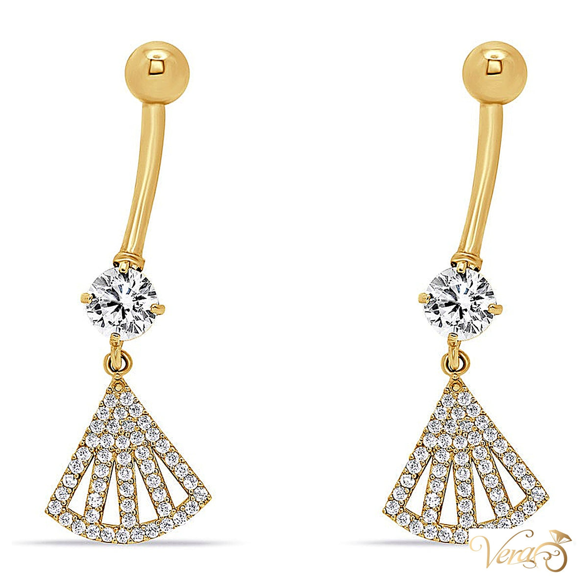 14K Yellow Gold Belly Button Piercing with CZ Drop Design - alternate view