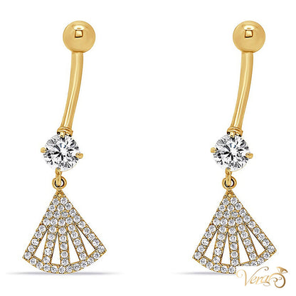 14K Yellow Gold Belly Button Piercing with CZ Drop Design - alternate view