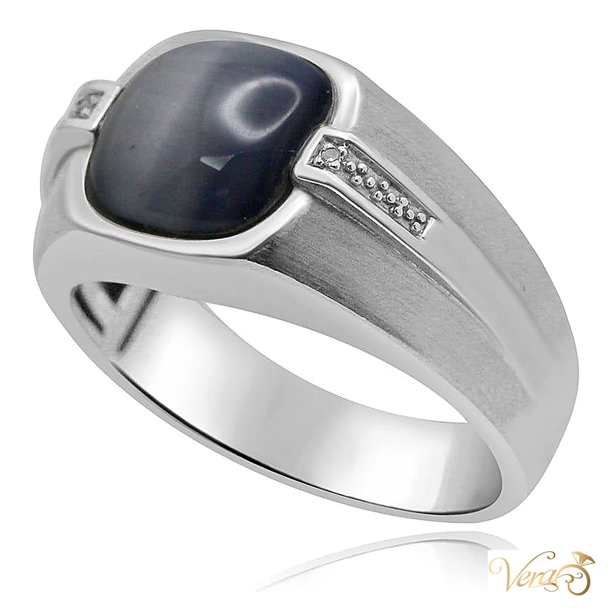 10K White Gold Men’s Ring with Star Sapphire, Size 10.5, 6.7g - alternate view