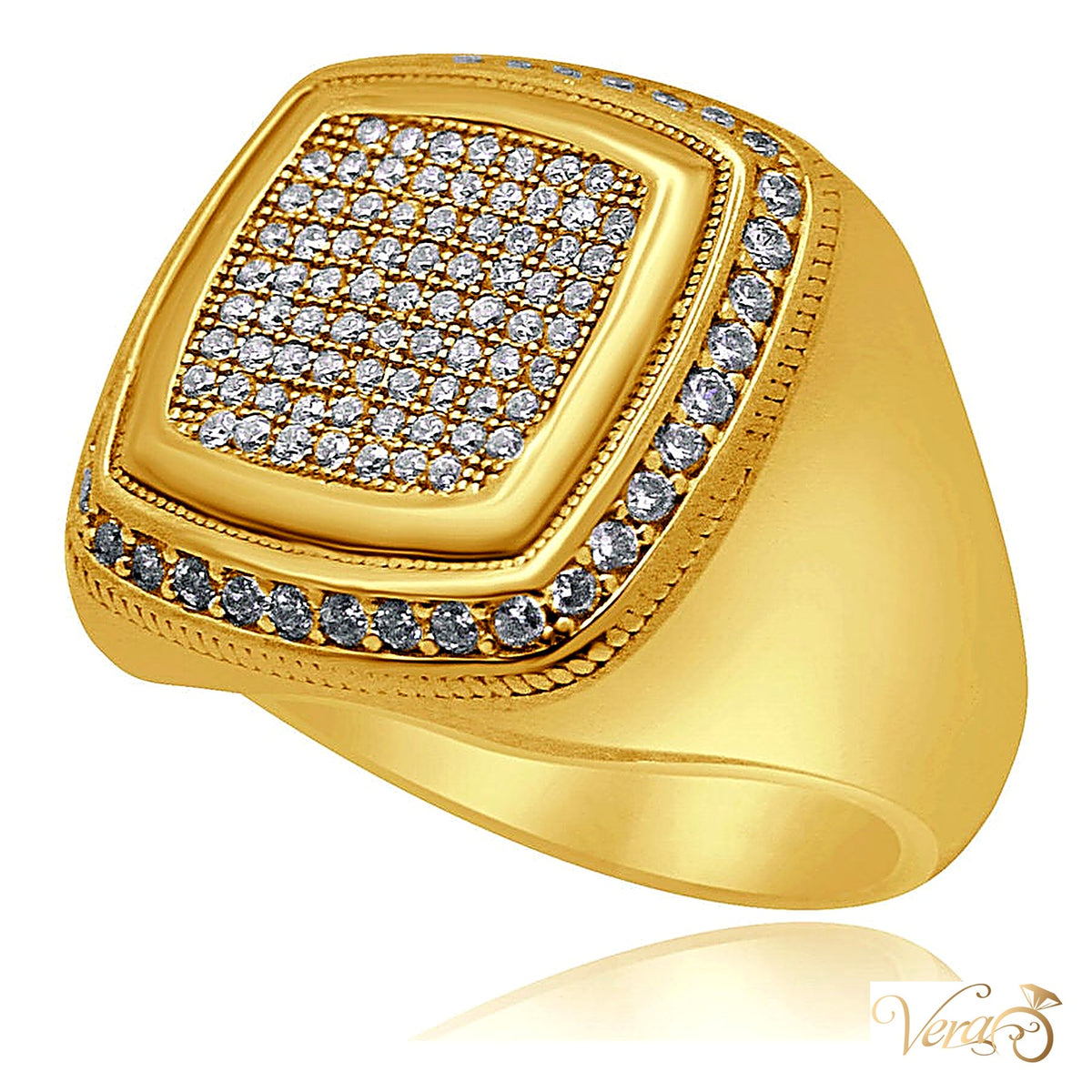 14K Yellow Gold Men’s Square Rolo Ring with CZ, Size 11, 11.6g - alternate view