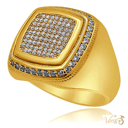 14K Yellow Gold Men’s Square Rolo Ring with CZ, Size 11, 11.6g - alternate view
