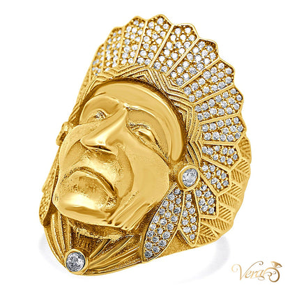14K Yellow Gold Men’s Indian Head Ring with CZ Accents, Size 11, 10.7g - alternate view