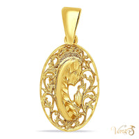 14K Yellow Gold Virgin Mary Oval Pendant – 31mm
