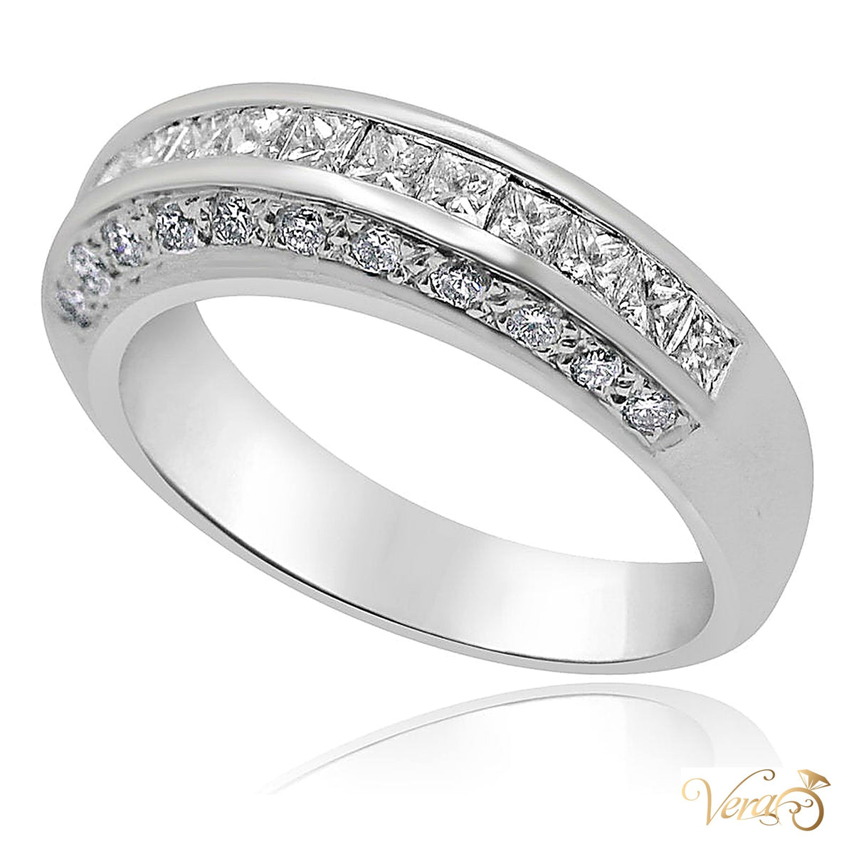 18K White Gold Women Ring 0.85 ct Natural Diamonds, Size 6.5, 6.2g - alternate view