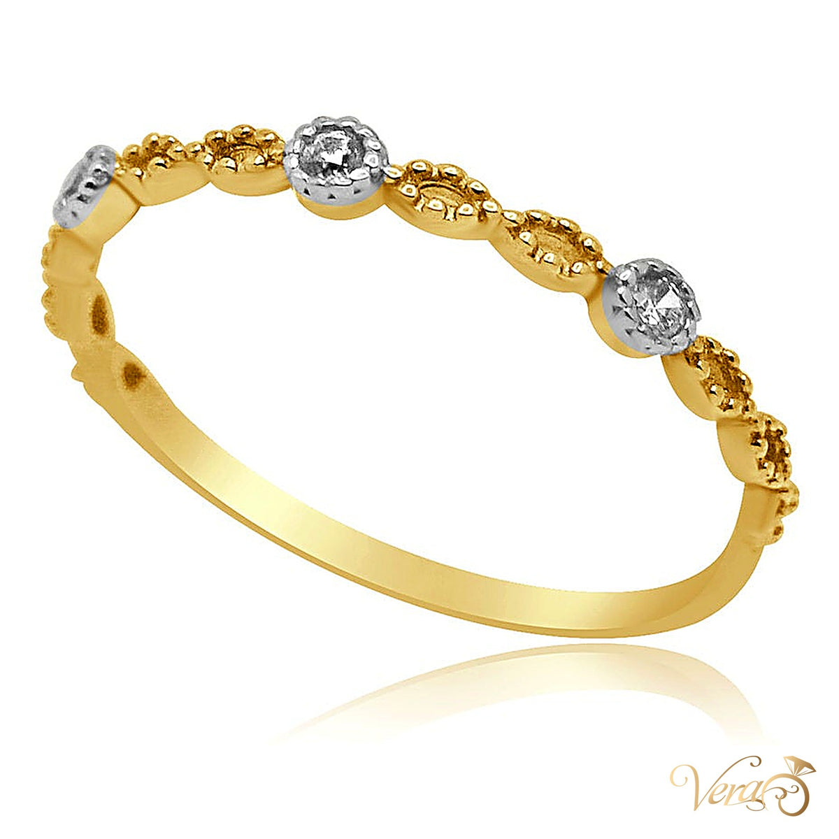 14K Yellow Gold Women Ring CZ, Size 6.75, 0.7g - alternate view