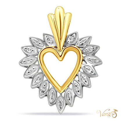 10K Two-Tone Gold Heart Pendant with Diamonds – 22mm - alternate view